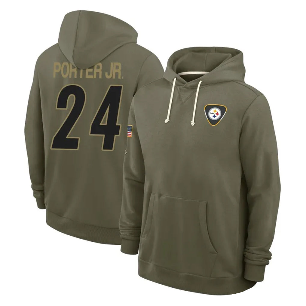 Rebec P.Steelers #24 Joey Porter Jr. Player Olive Salute to Service Pullover Hoodies Limited Stitched Jerseys