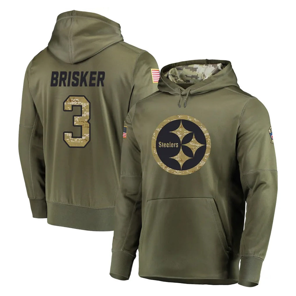 Rebec P.Steelers #3 Jaquan Brisker Player Olive Salute to Service Pullover Hoodie Home Game Stitched Jerseys