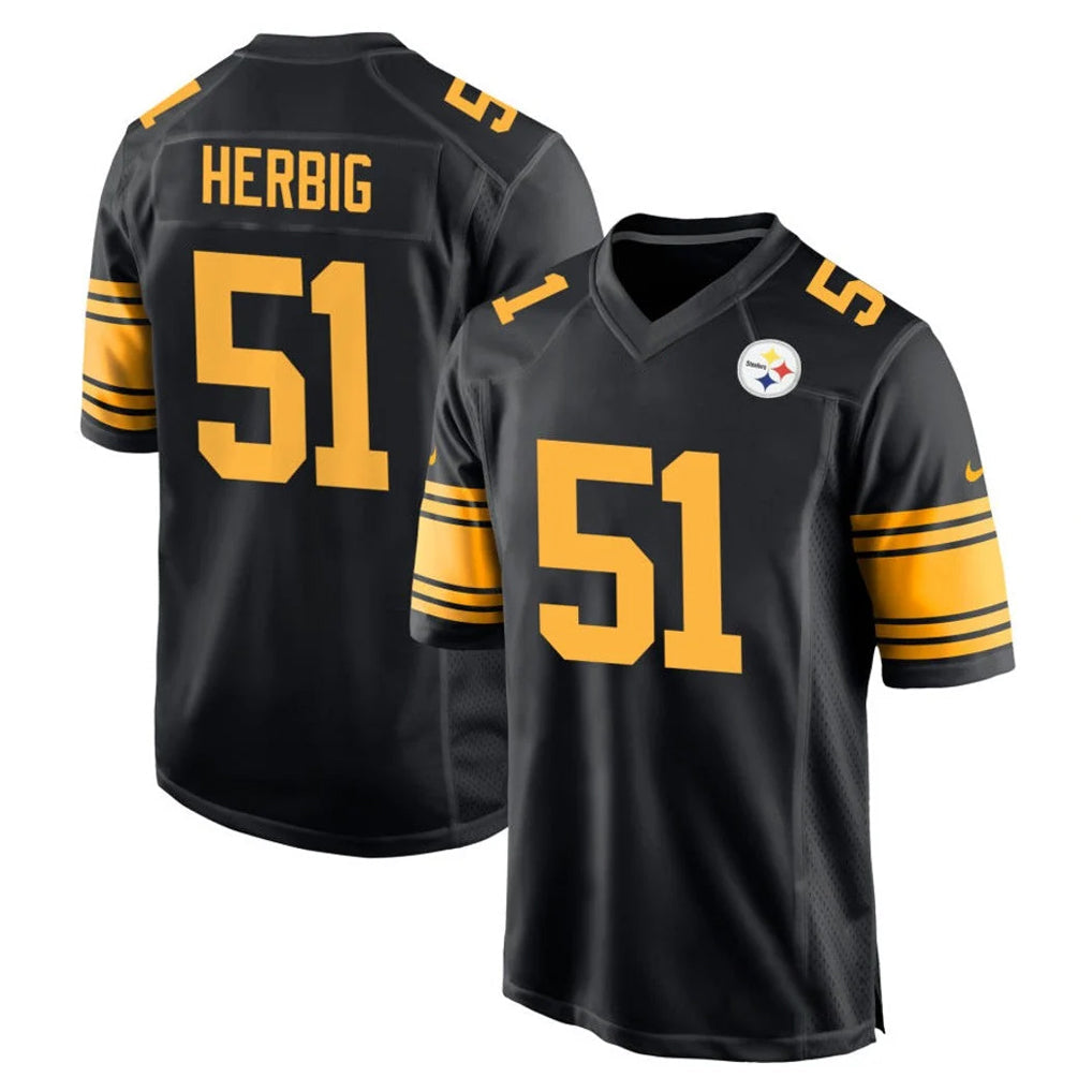 Rebec P.Steelers #51 Nick Herbig Player Black Color Rush Home Game Stitched Jerseys