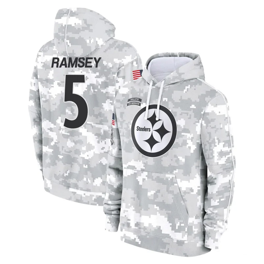 Rebec P.Steelers #5 Jalen Ramsey Player Arctic Camo Limited Salute to Service Pullover Hoodies Game Stitched Jerseys
