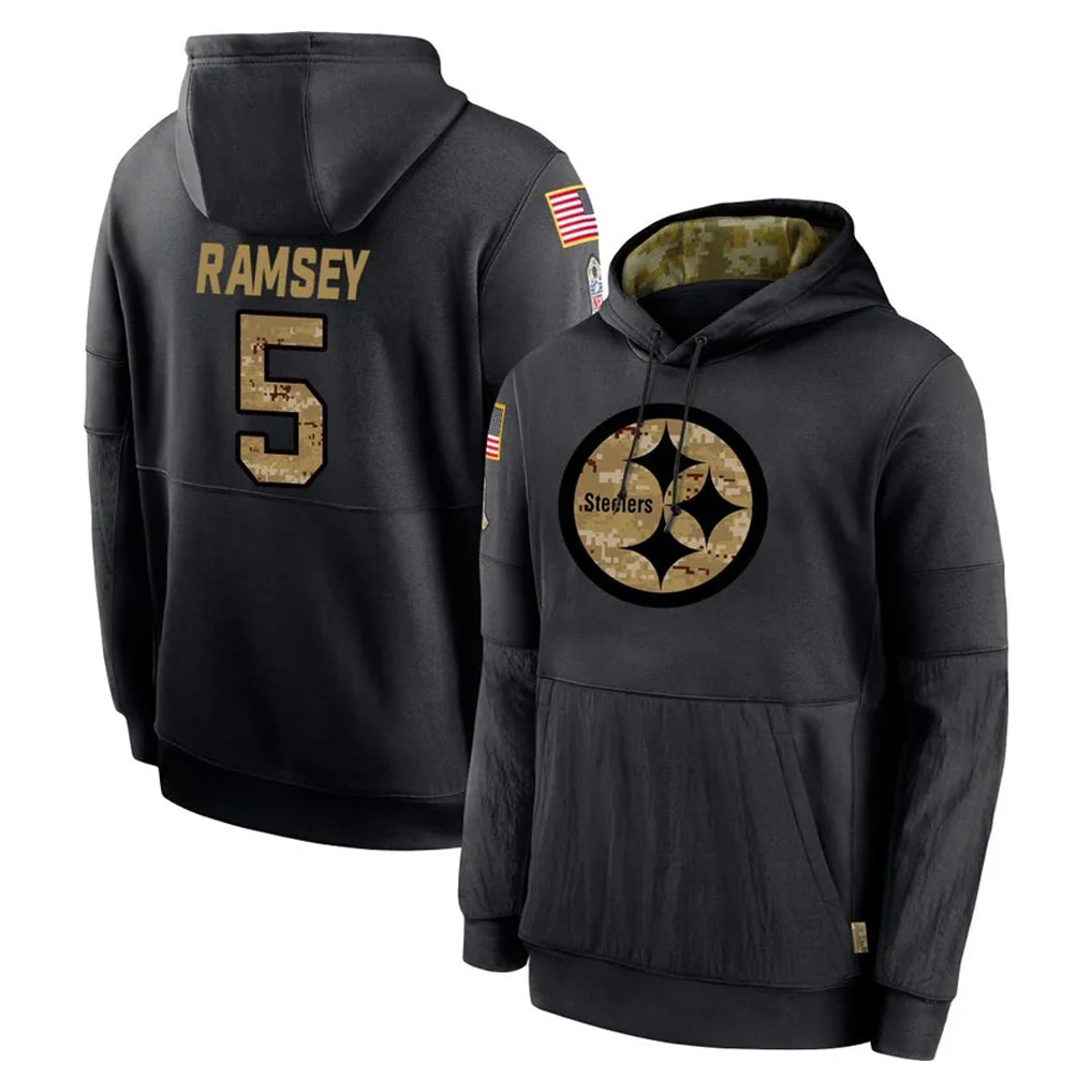 Rebec P.Steelers #5 Jalen Ramsey Player Black Salute to Service Hoodies Limited Game Stitched Jerseys