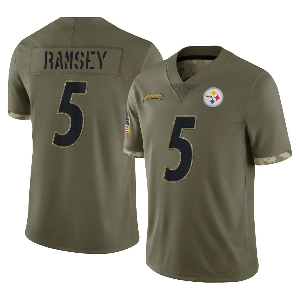 Rebec P.Steelers #5 Jalen Ramsey Player Olive Limited Salute To Service Home Game Stitched Jerseys