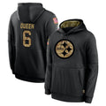 Rebec P.Steelers #6 Patrick Queen Player Black Salute to Service Hoodies Limited Game Stitched Jerseys
