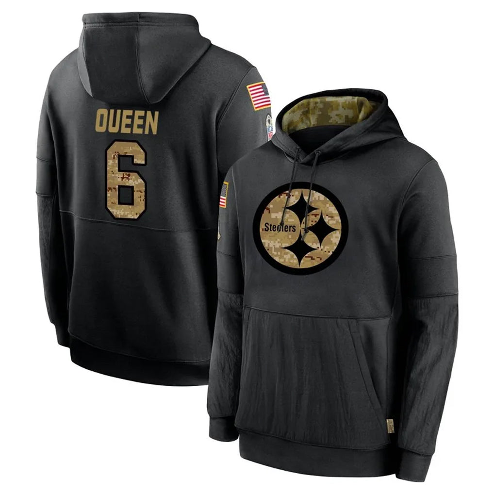 Rebec P.Steelers #6 Patrick Queen Player Black Salute to Service Hoodies Limited Game Stitched Jerseys
