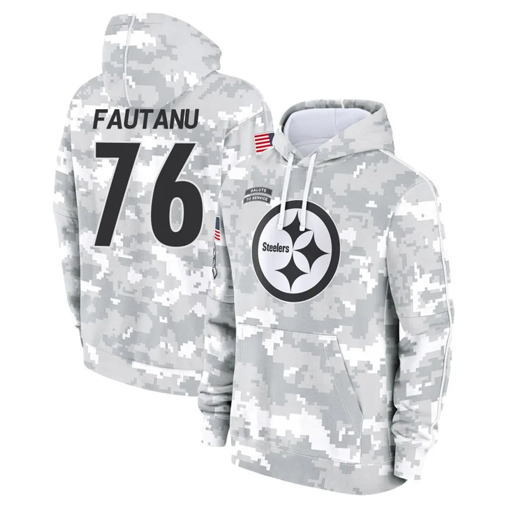 Rebec P.Steelers #76 Troy Fautanu Player Arctic Camo Limited Salute to Service Pullover Hoodies Game Stitched Jerseys