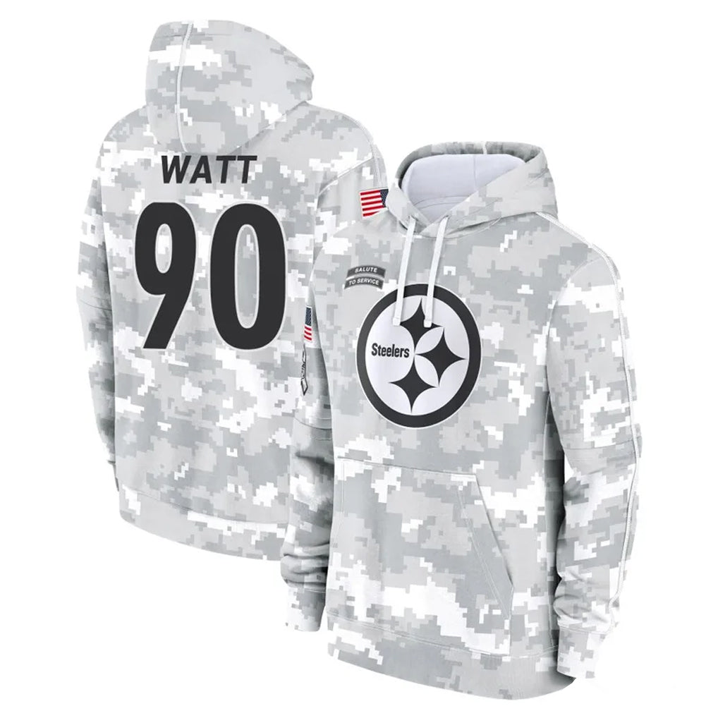 Rebec P.Steelers #90 T.J. Watt Player Arctic Camo Limited Salute to Service Pullover Hoodies Game Stitched Jerseys