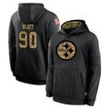 Rebec P.Steelers #90 T.J. Watt Player Black Salute to Service Hoodies Limited Game Stitched Jerseys