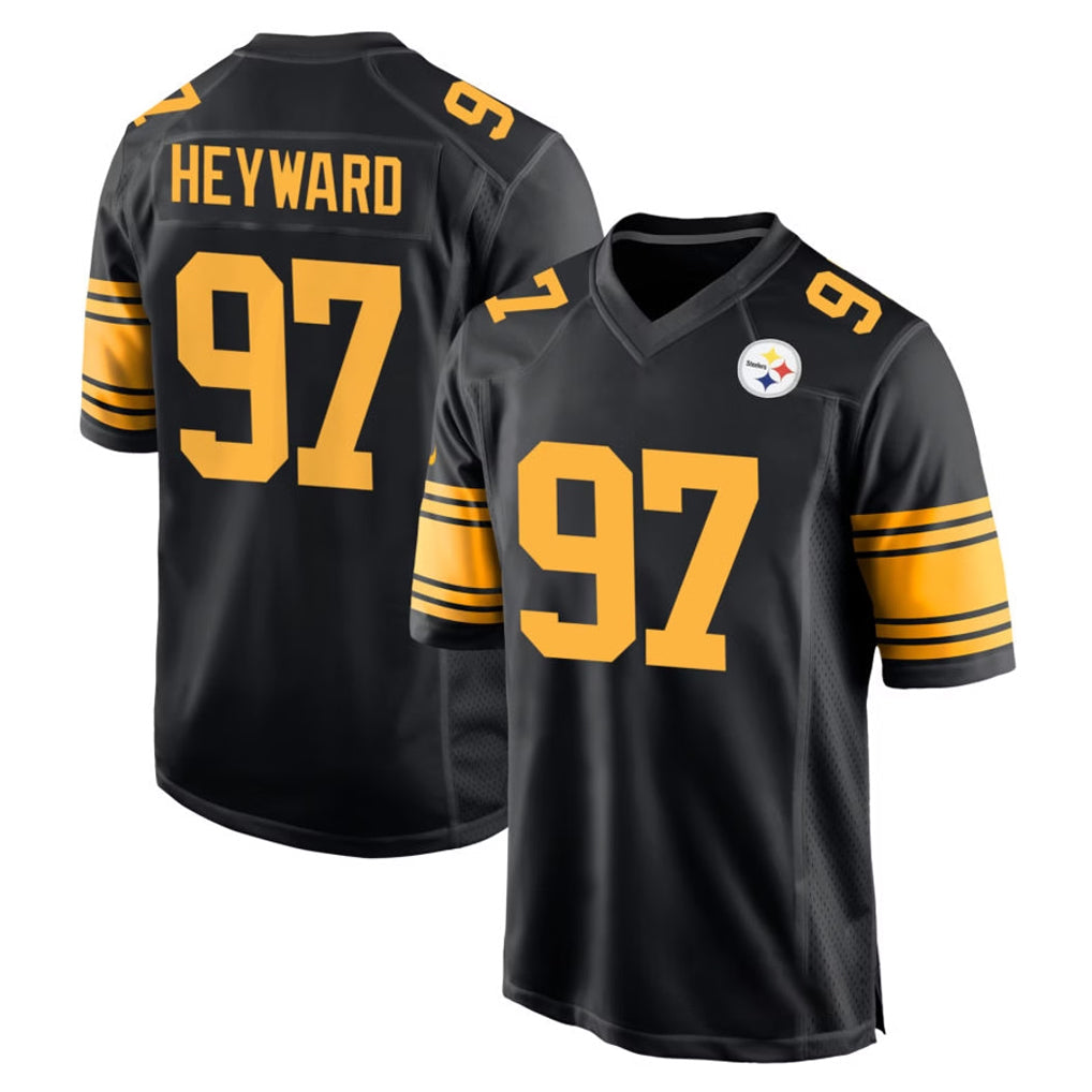 Rebec P.Steelers #97 Cameron Heyward Player Black Color Rush Home Game Stitched Jerseys