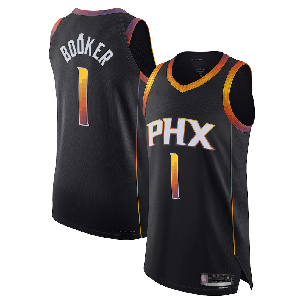 Rebec P.Suns #1 Devin Booker Black Authentic Player Jerseys - Statement Edition