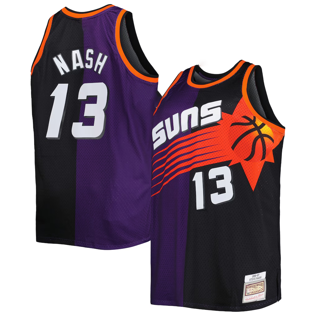 Rebec P.Sunss #13 Steve Nash Mitchell & Ness PurpleBlack Big & Tall Hardwood Classics 199697 Split Swingman Jerseys