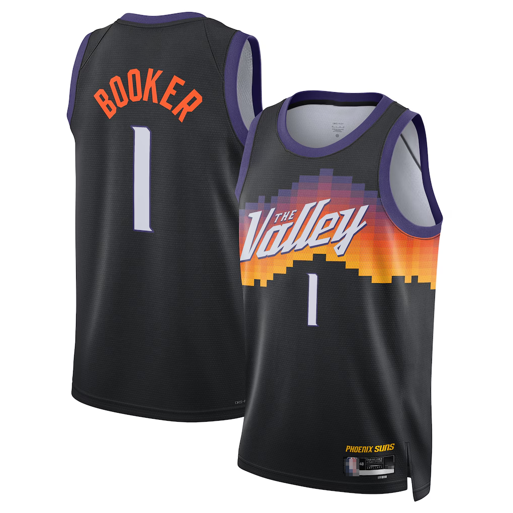 Rebec P.Sunss #1 Devin Booker Black 202526 Swingman Jerseys - City Edition