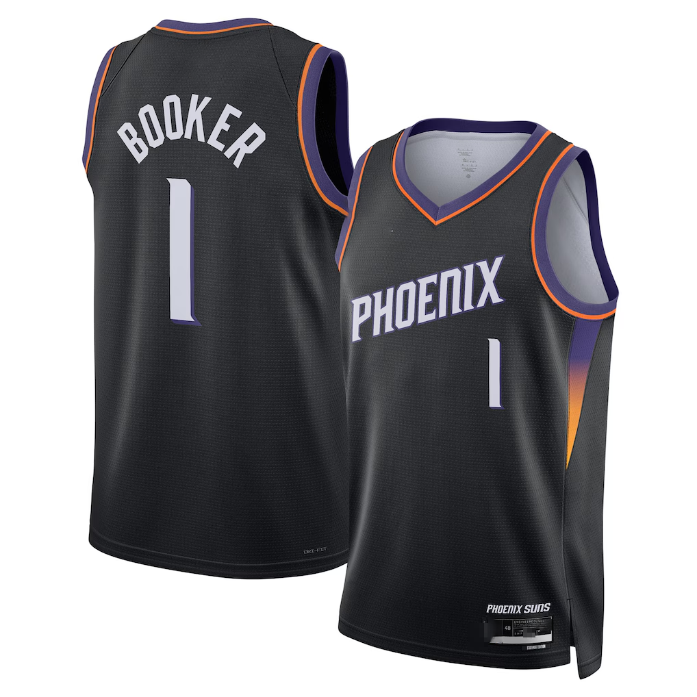 Rebec P.Sunss #1 Devin Booker Black Swingman Jerseys - Statement Edition
