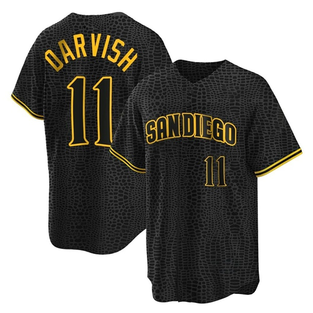 Rebec S.Diego Padres #11 Yu Darvish Player Black Snake Skin City Home Game Stitched Jerseys