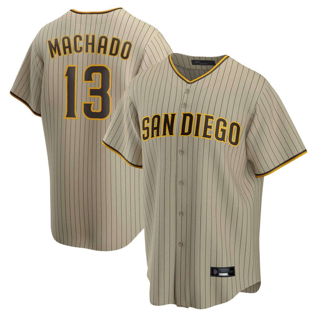 Rebec S.Diego Padres #13 Manny Machado Player Khaki Home Game Stitched Jerseys