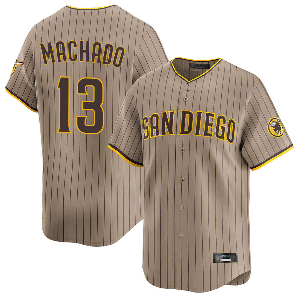 Rebec S.Diego Padres #13 Manny Machado Player Khaki Home Limited Stitched Jerseys