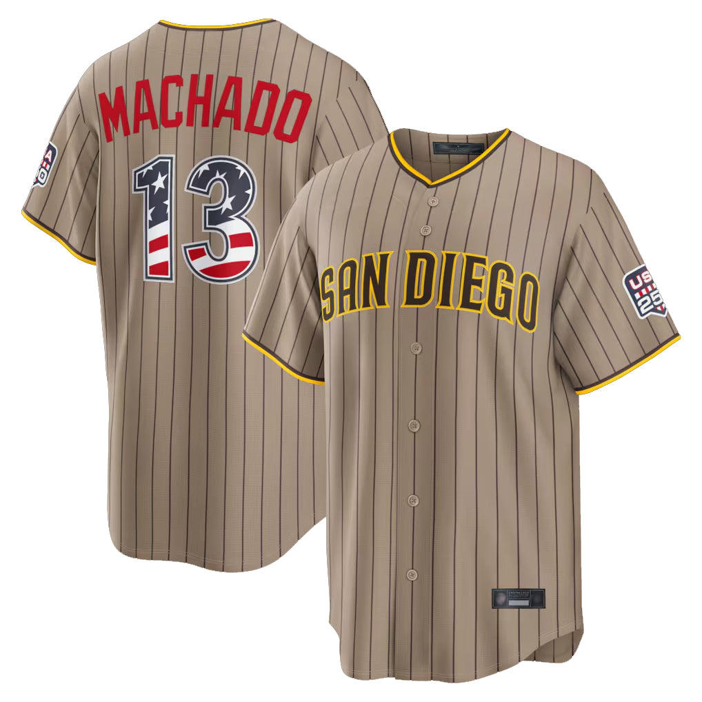 Rebec S.Diego Padres #13 Manny Machado Player Khaki USA 250 Fourth of July Limited Home Game Stitched Jerseys