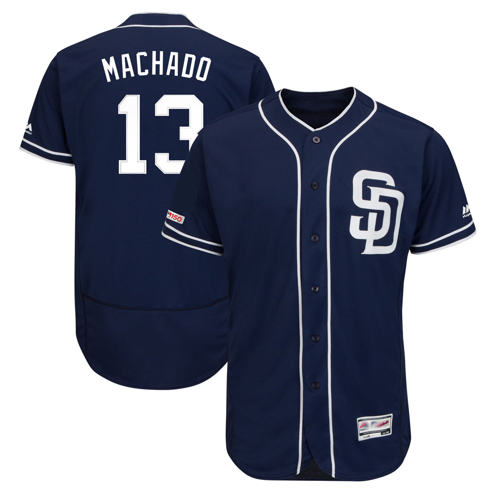 Rebec S.Diego Padres #13 Manny Machado Player Navy Majestic Patch Flex Base Game Stitched Jerseys