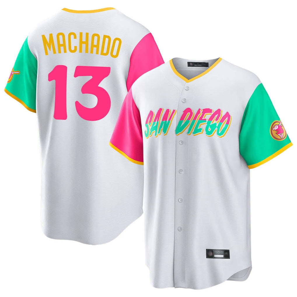 Rebec S.Diego Padres #13 Manny Machado Player White City Connect Home Game Stitched Jerseys