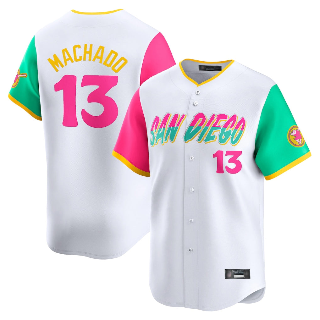 Rebec S.Diego Padres #13 Manny Machado Player White City Connect Home Limited Stitched Jerseys