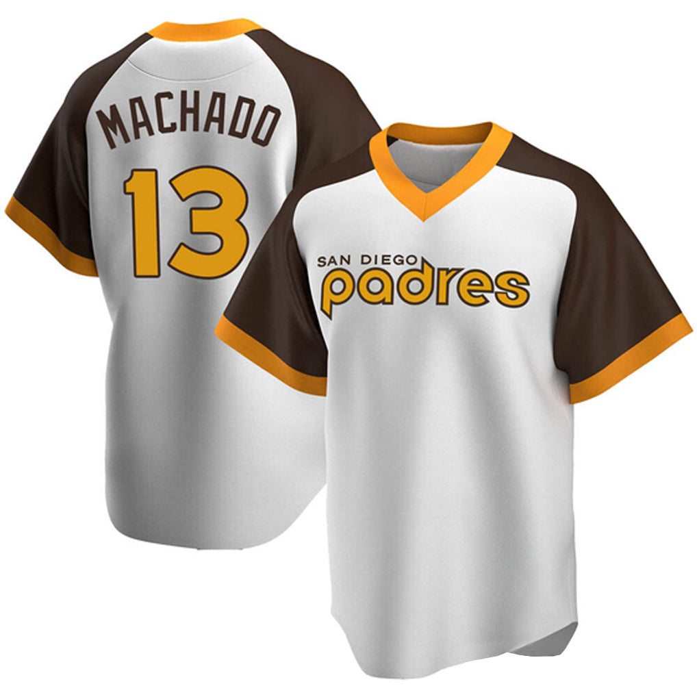 Rebec S.Diego Padres #13 Manny Machado Player White Home Cooperstown Collection Replica Game Stitched Jerseys