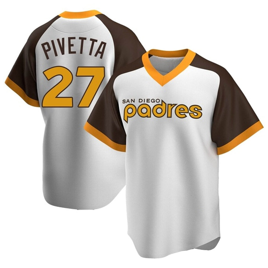 Rebec S.Diego Padres #27 Nick Pivetta Player White Home Cooperstown Collection Replica Game Stitched Jerseys