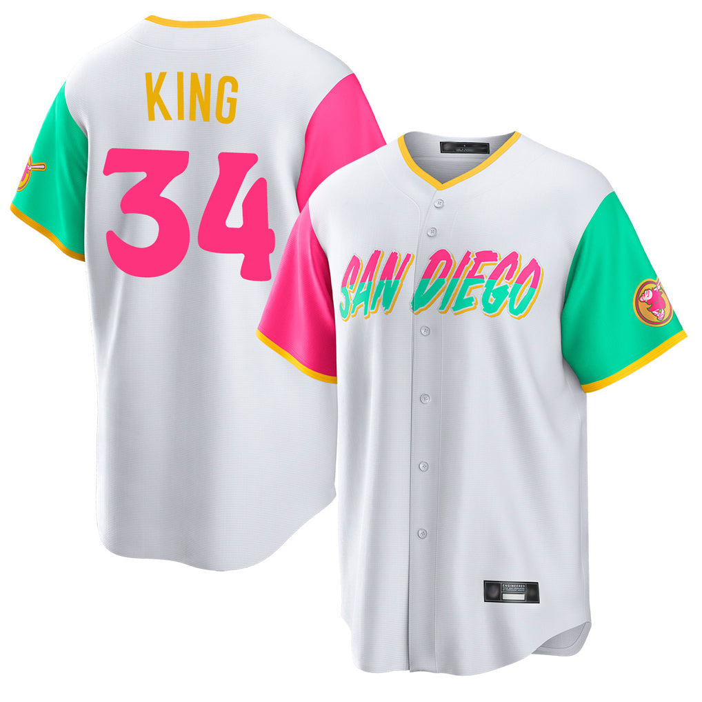 Rebec S.Diego Padres #34 Michael King Player White City Connect Home Game Stitched Jerseys
