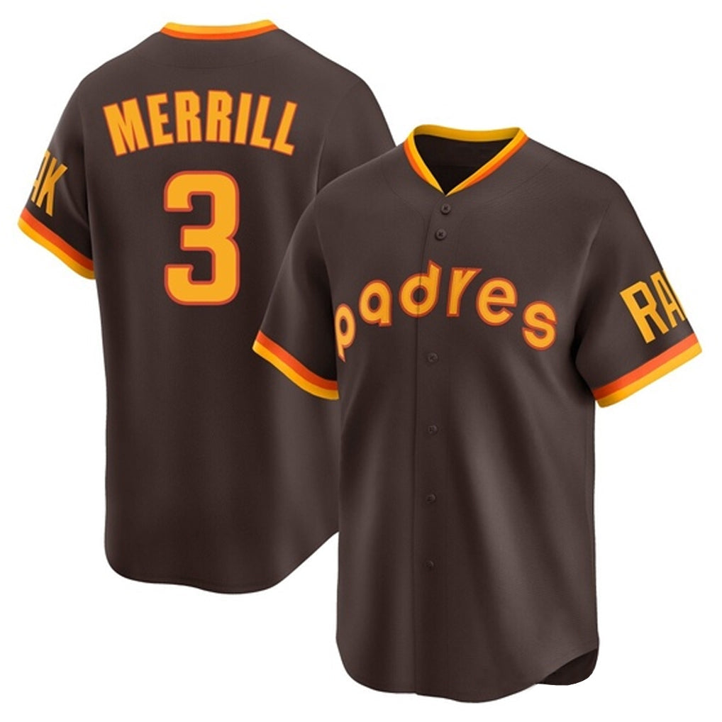 Rebec S.Diego Padres #3 Jackson Merrill Player Brown Home Cooperstown Collection Replica Game Stitched Jerseys