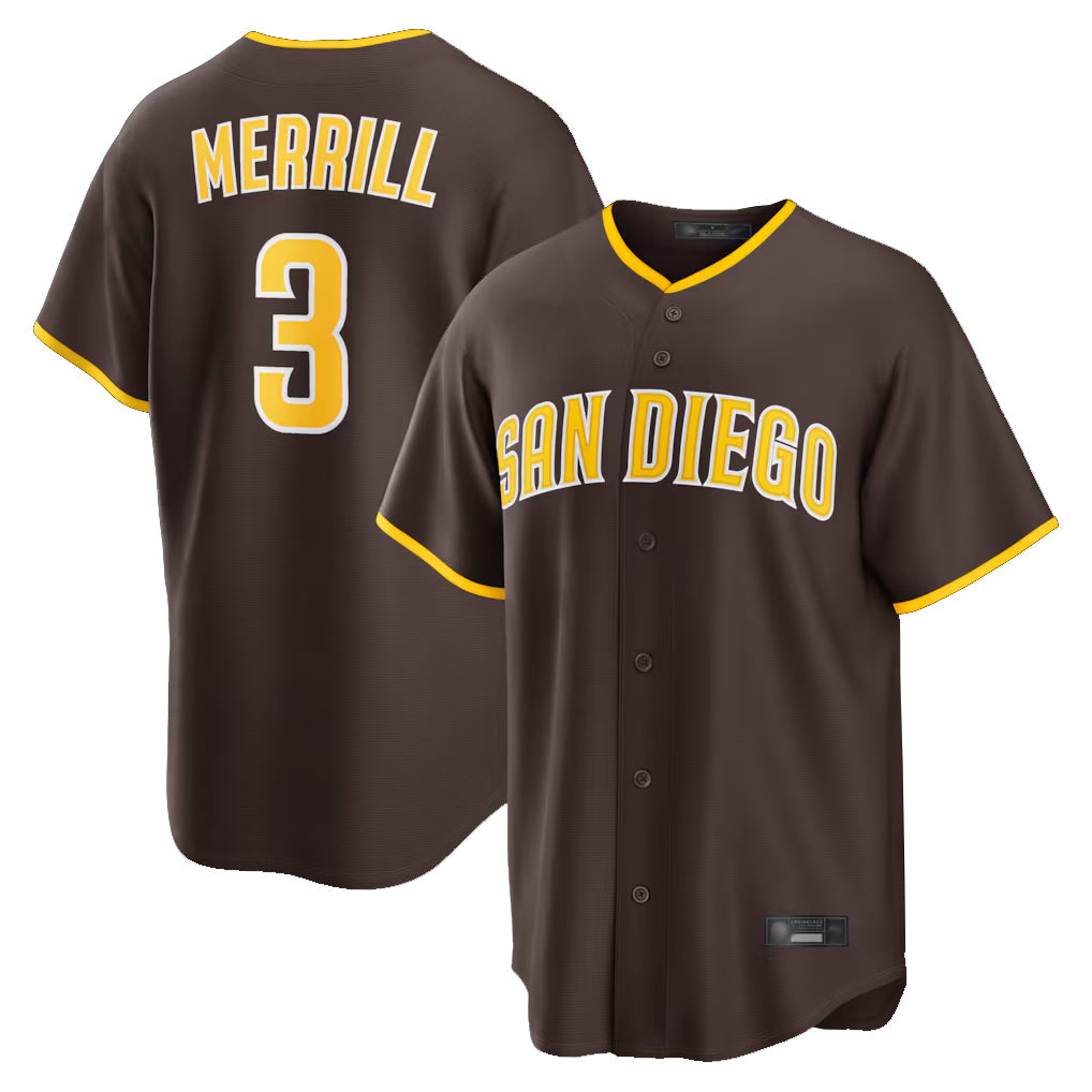 Rebec S.Diego Padres #3 Jackson Merrill Player Brown Home Game Stitched Jerseys