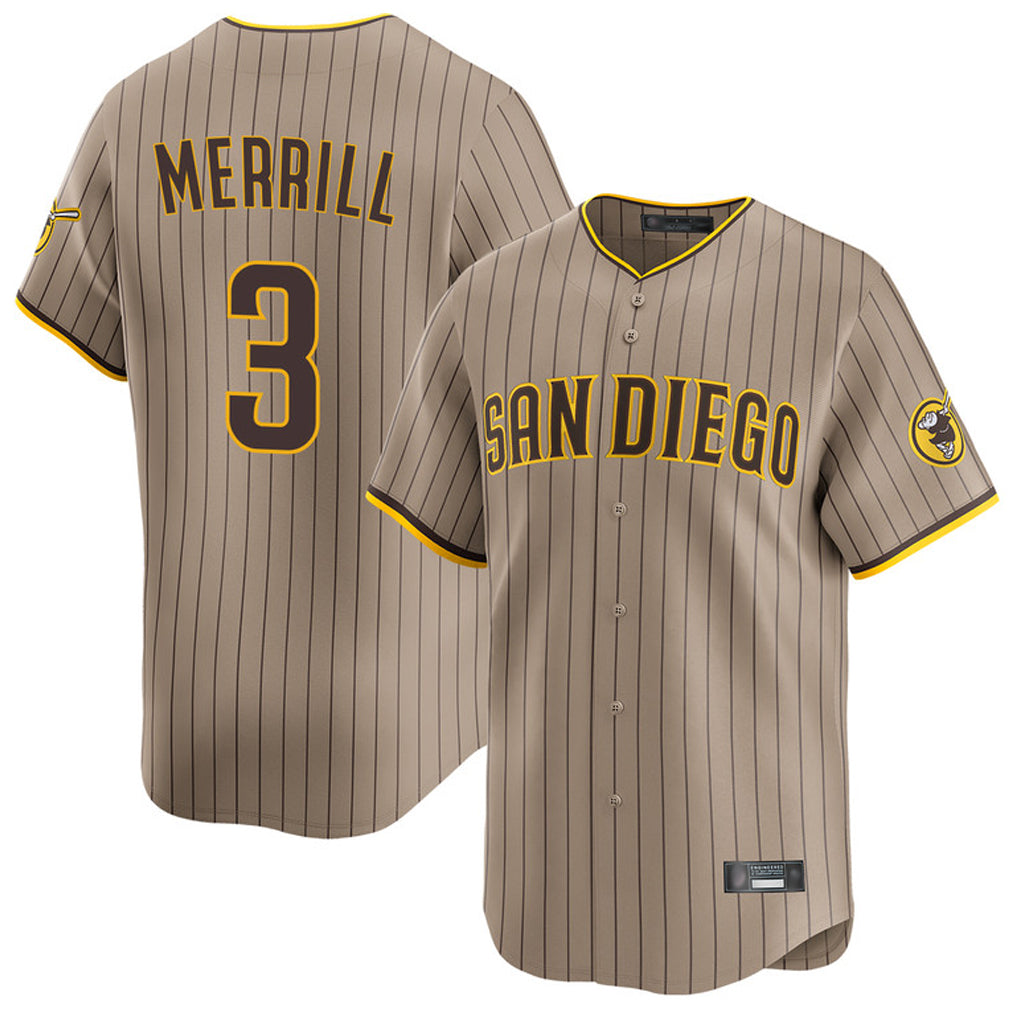 Rebec S.Diego Padres #3 Jackson Merrill Player Khaki Home Limited Stitched Jerseys