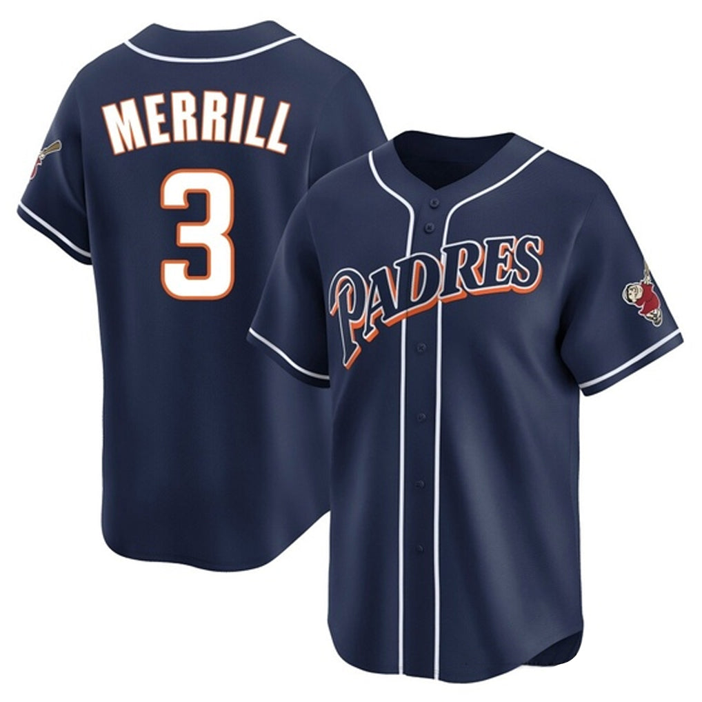 Rebec S.Diego Padres #3 Jackson Merrill Player Navy Cooperstown Collection Limited Home Stitched Jerseys