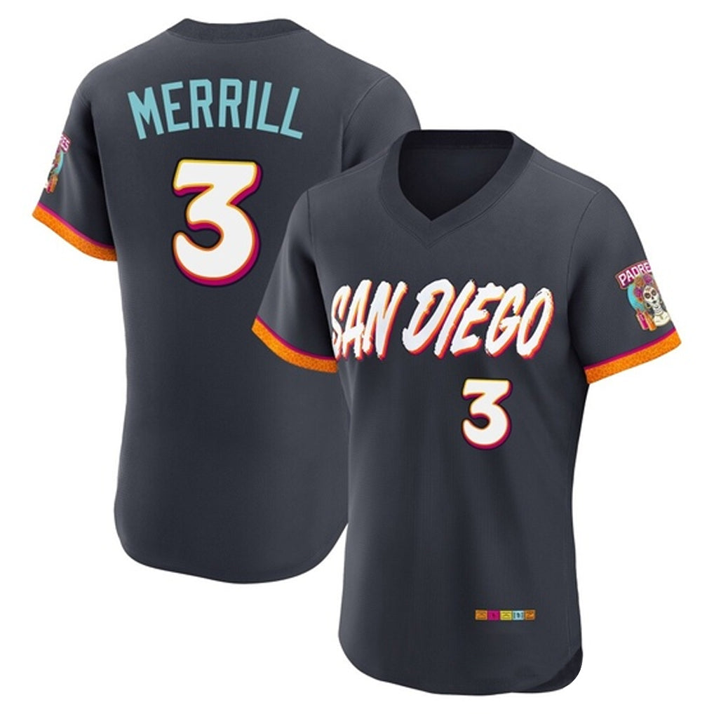 Rebec S.Diego Padres #3 Jackson Merrill Player Obsidian 2026 City Connect Home Limited Elite T-shirt Stitched Jerseys