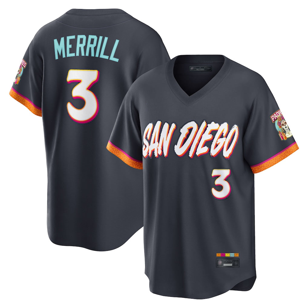 Rebec S.Diego Padres #3 Jackson Merrill Player Obsidian 2026 City Connect Home Limited T-shirt Stitched Jerseys