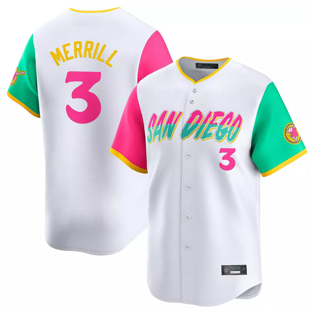 Rebec S.Diego Padres #3 Jackson Merrill Player White City Connect Home Limited Stitched Jerseys