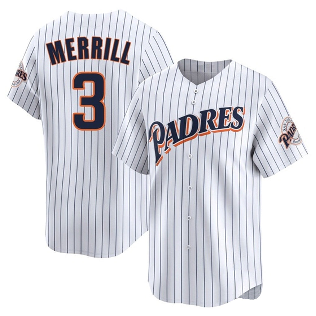 Rebec S.Diego Padres #3 Jackson Merrill Player White Cooperstown Collection Limited Home Stitched Jerseys