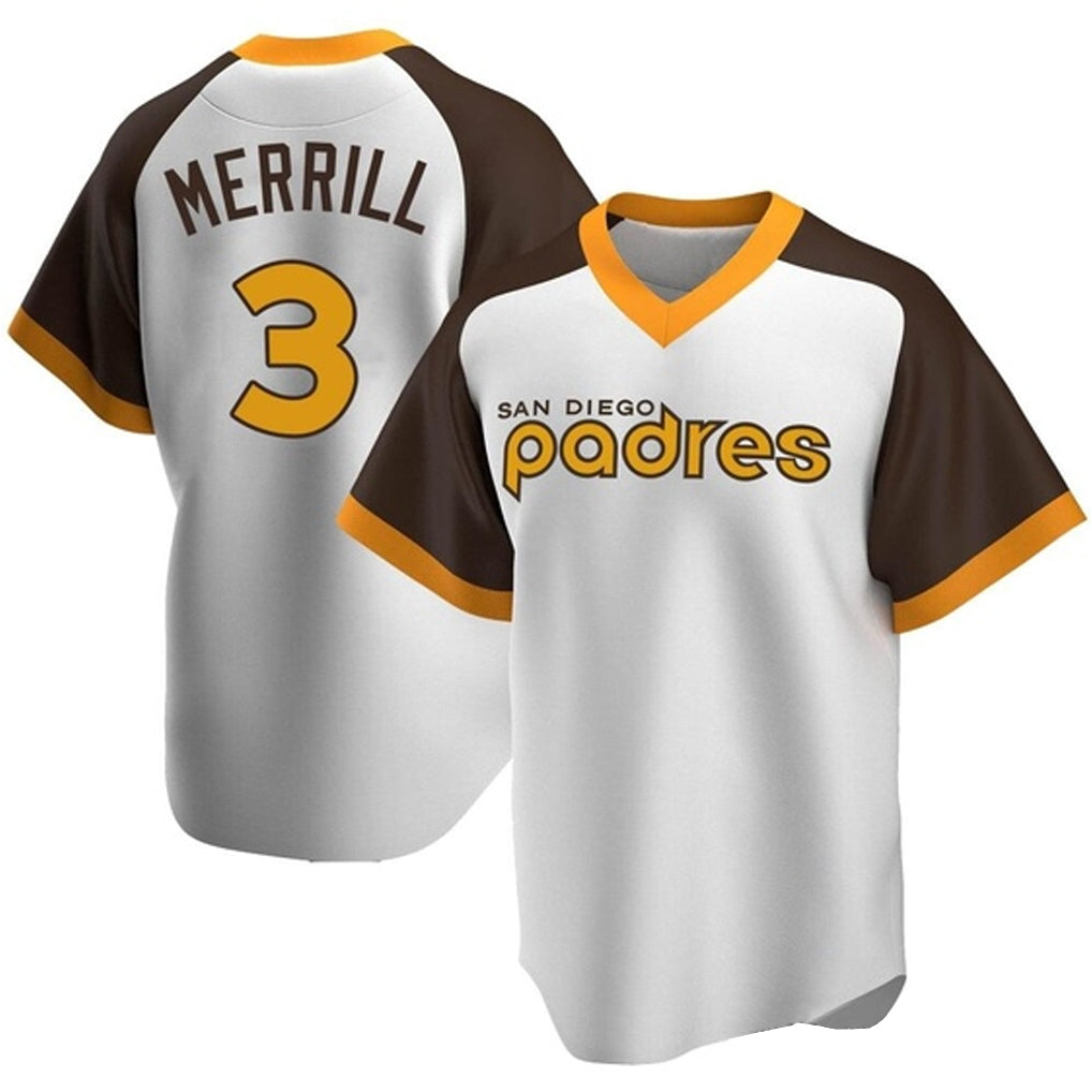 Rebec S.Diego Padres #3 Jackson Merrill Player White Home Cooperstown Collection Replica Game Stitched Jerseys