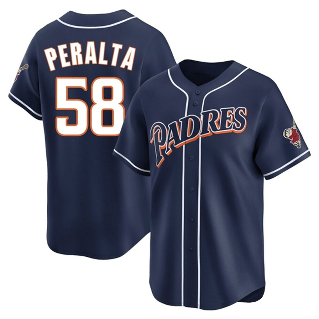 Rebec S.Diego Padres #58 Wandy Peralta Player Navy Cooperstown Collection Limited Home Stitched Jerseys