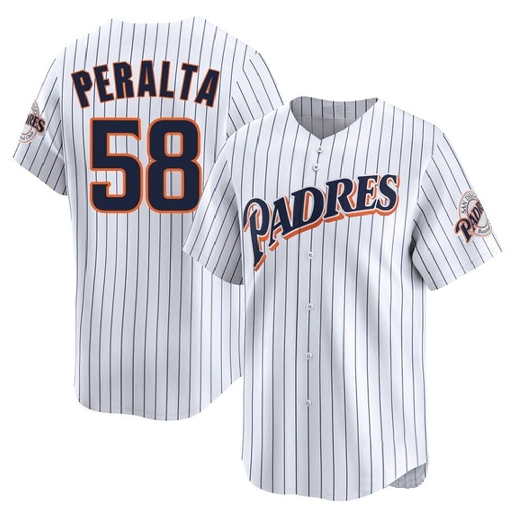 Rebec S.Diego Padres #58 Wandy Peralta Player White Cooperstown Collection Limited Home Stitched Jerseys