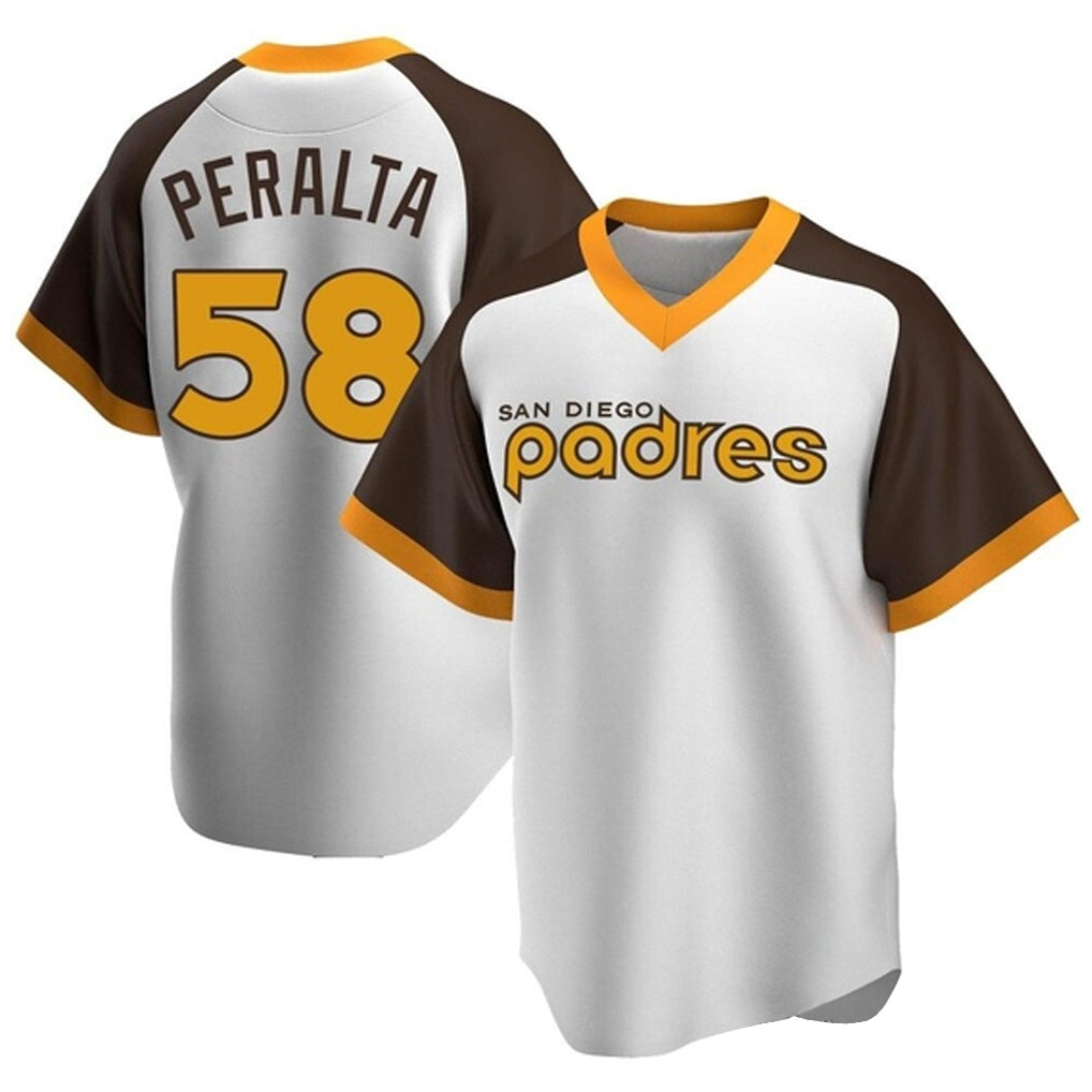 Rebec S.Diego Padres #58 Wandy Peralta Player White Home Cooperstown Collection Replica Game Stitched Jerseys