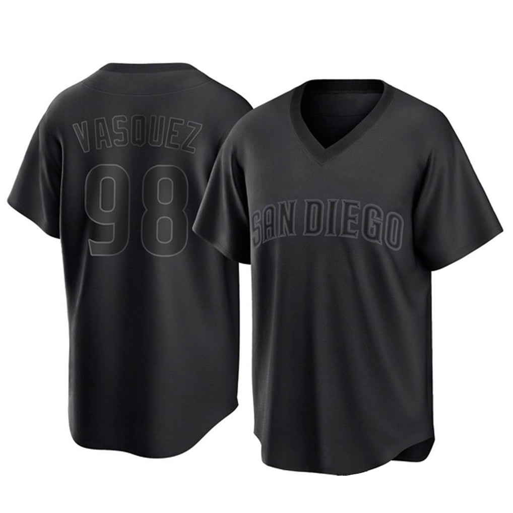 Rebec S.Diego Padres #98 Randy Vasquez Player Black Pitch Fashion Game T-shirt Stitched Jerseys