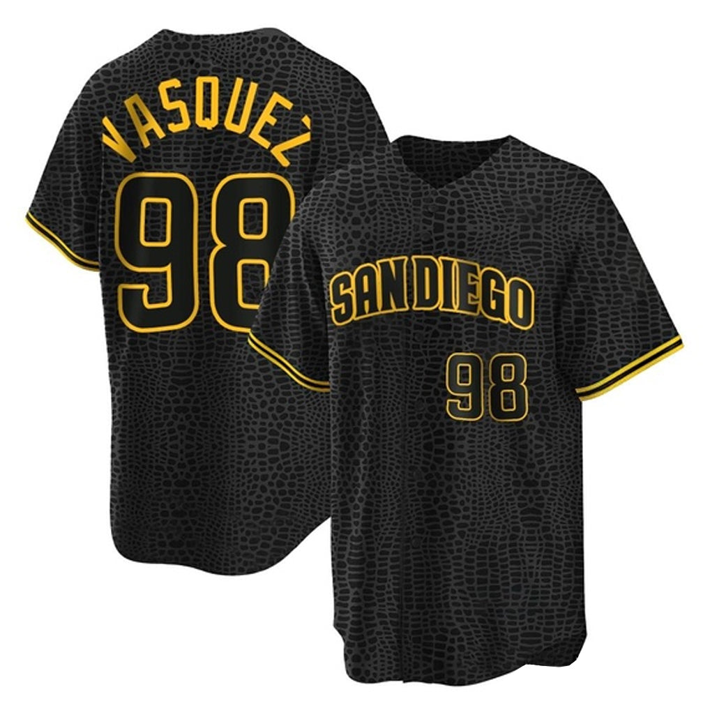 Rebec S.Diego Padres #98 Randy Vasquez Player Black Snake Skin City Home Game Stitched Jerseys