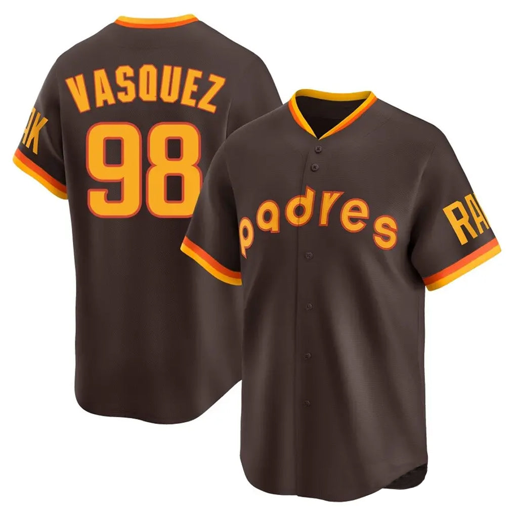 Rebec S.Diego Padres #98 Randy Vasquez Player Brown Home Cooperstown Collection Replica Game Stitched Jerseys