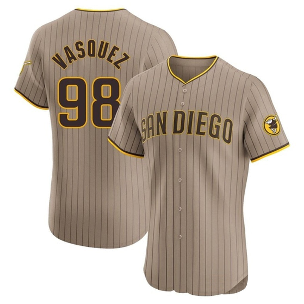 Rebec S.Diego Padres #98 Randy Vasquez Player Khaki Home Limited Elite Stitched Jerseys