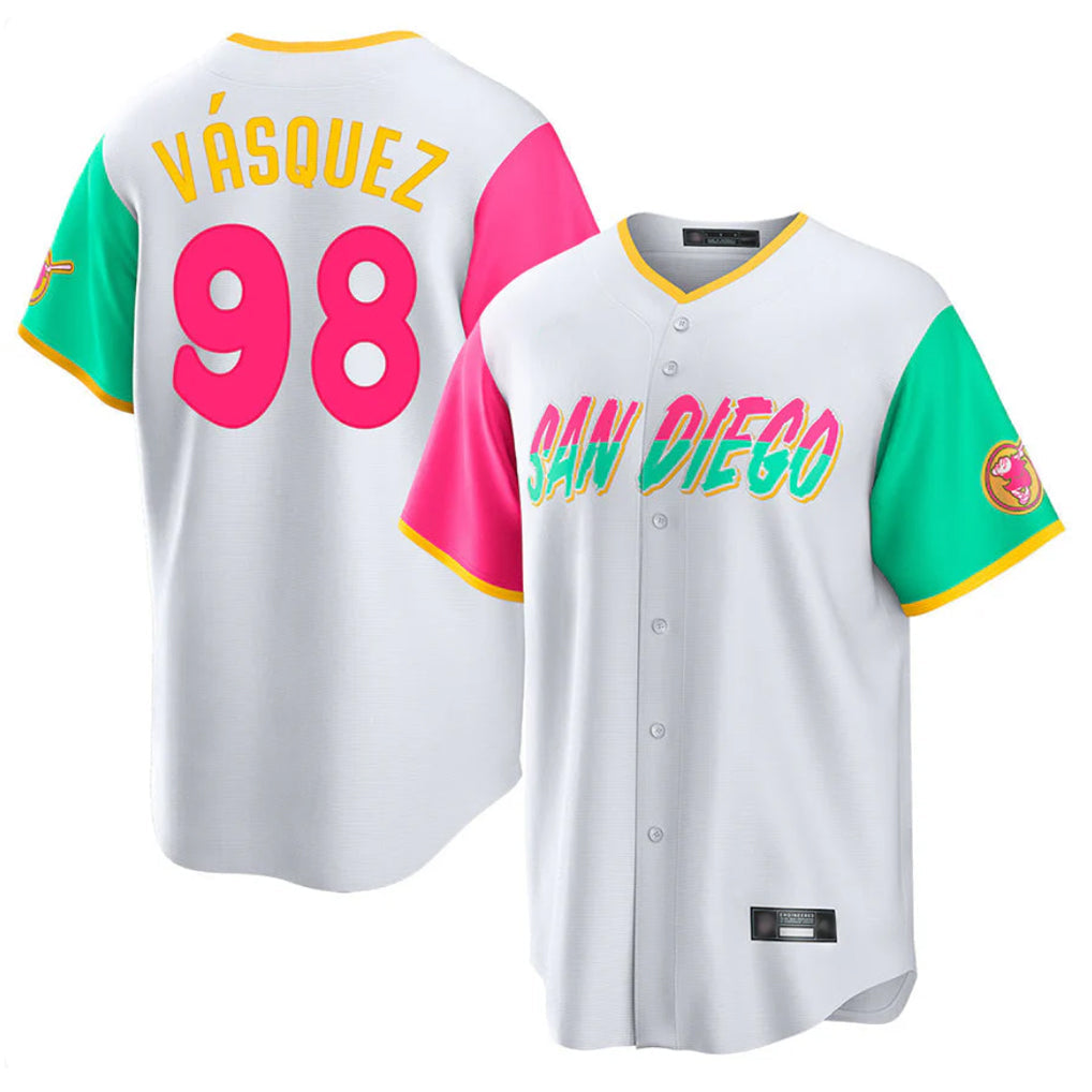 Rebec S.Diego Padres #98 Randy Vasquez Player White City Connect Home Game Stitched Jerseys