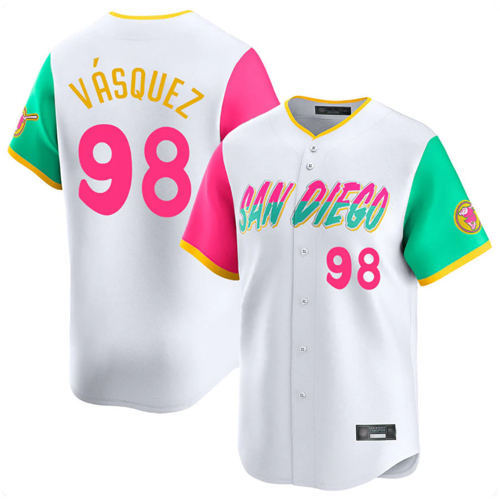 Rebec S.Diego Padres #98 Randy Vasquez Player White City Connect Home Limited Stitched Jerseys