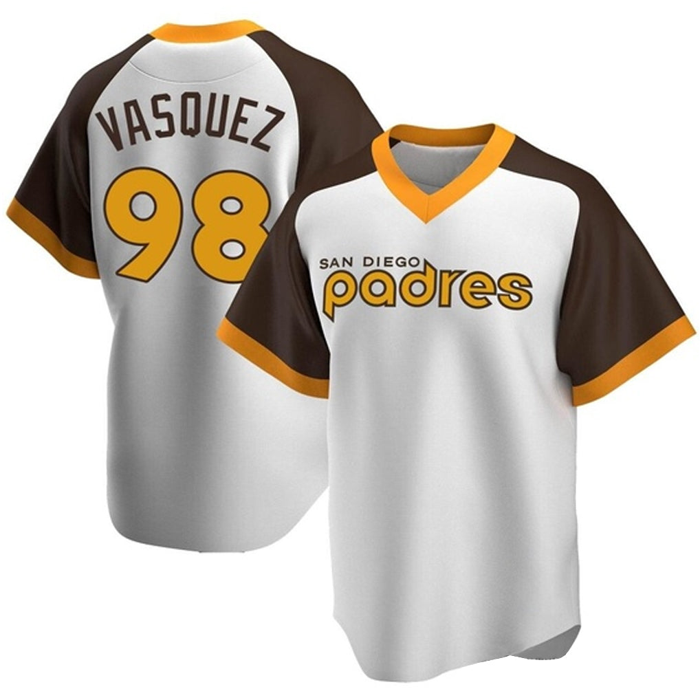 Rebec S.Diego Padres #98 Randy Vasquez Player White Home Cooperstown Collection Replica Game Stitched Jerseys