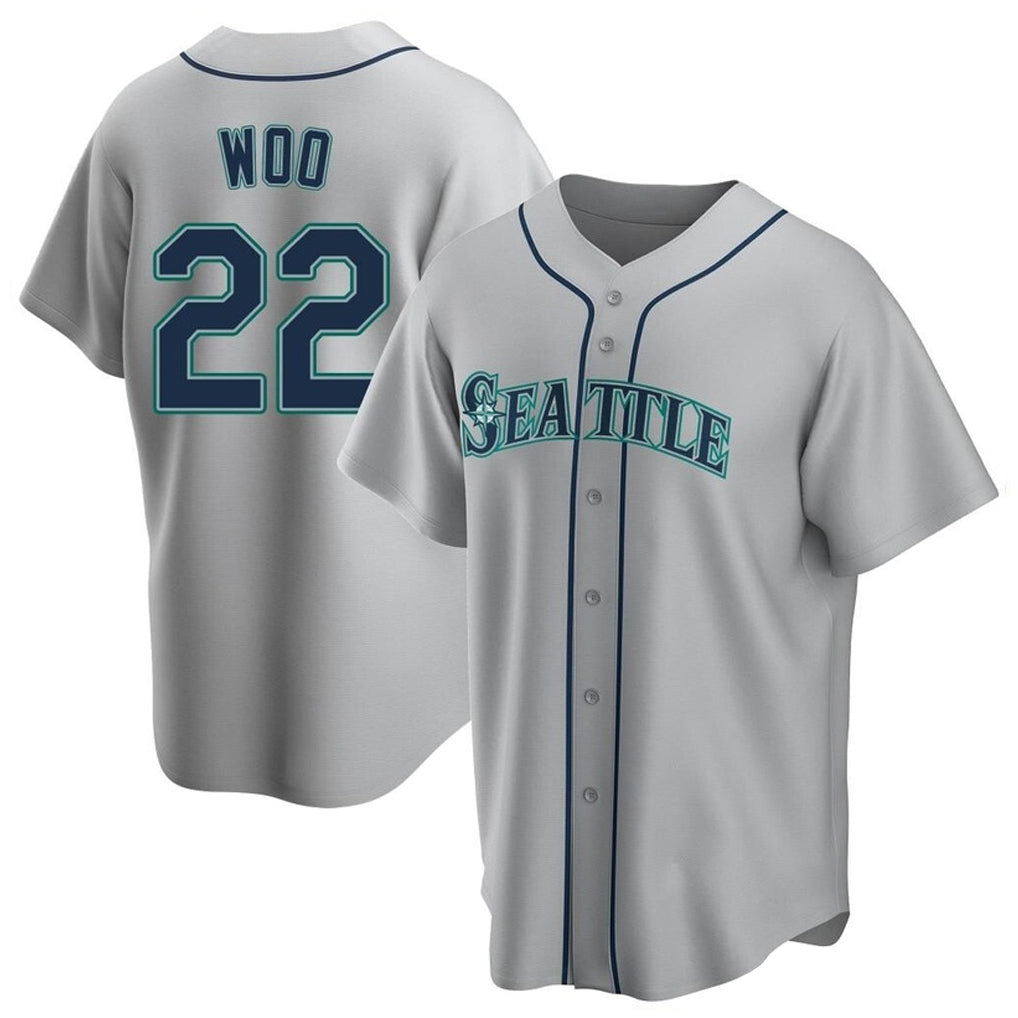 Rebec S.Mariners #22 Bryan Woo Player Gray Home Game Stitched Jerseys