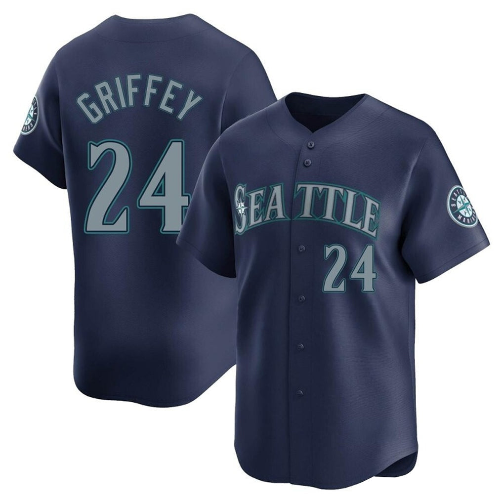Rebec S.Mariners #24 Ken Griffey Jr Player Navy Home Limited Stitched Jerseys