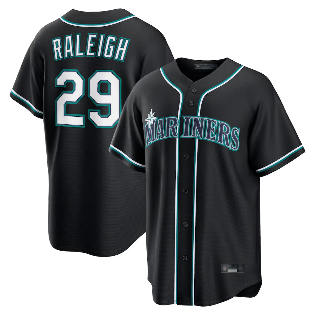 Rebec S.Mariners #29 Cal Raleigh Player Black Fashion Home Limited Stitched Jerseys