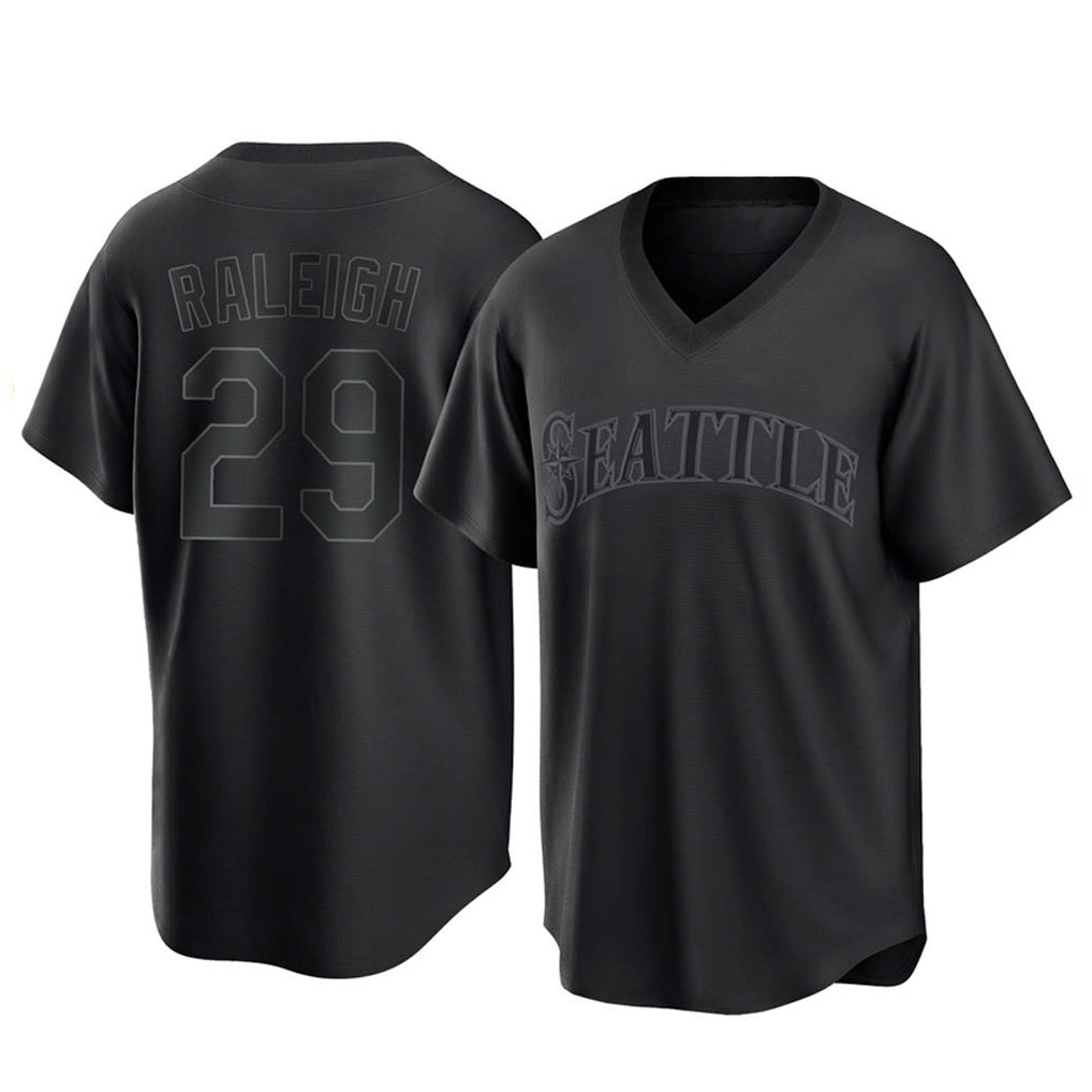 Rebec S.Mariners #29 Cal Raleigh Player Black Replica Fashion T-shirt Stitched Jerseys