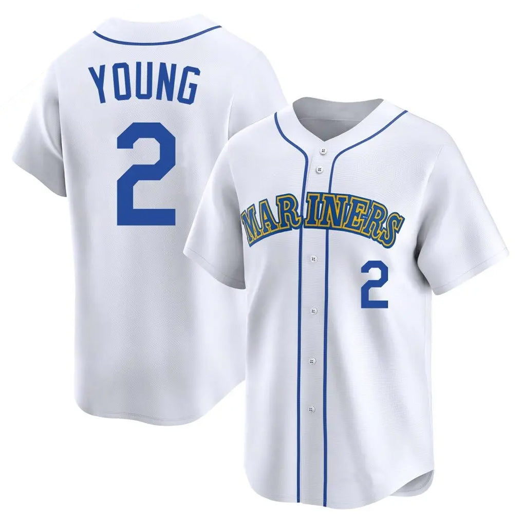 Rebec S.Mariners #2 Cole Young Player White Throwback Cooperstown Collection Limited Game Stitched Jerseys